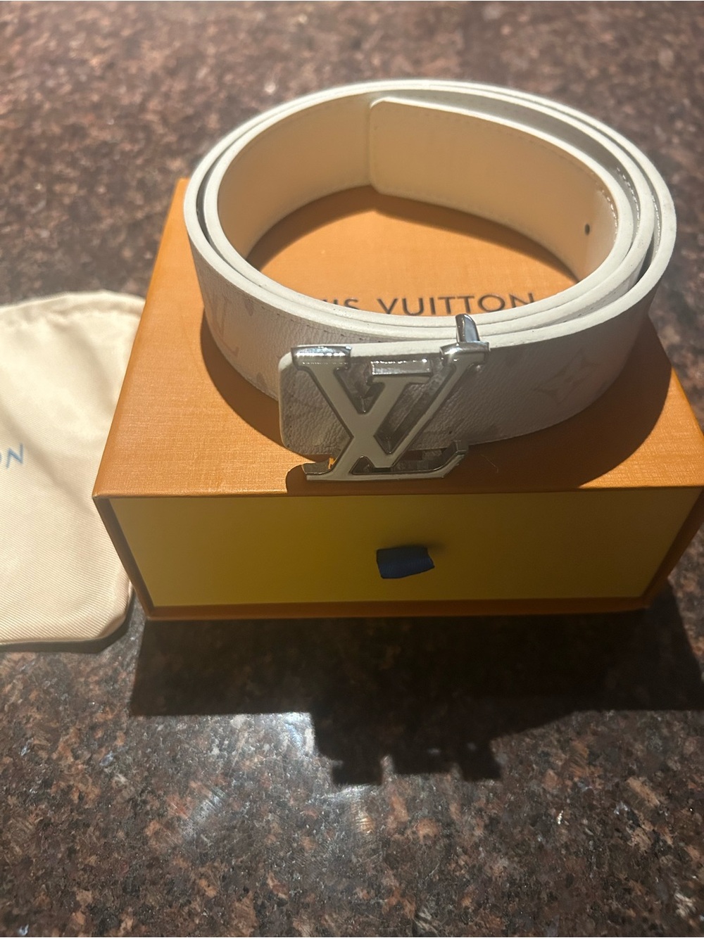 Louis Vuitton Cream White Monogram LV Buckle Belt